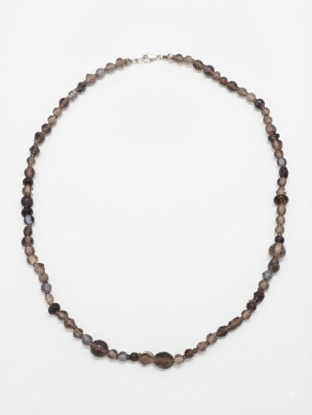 Natural Smoky Quartz Beaded Necklace - 16" Sterling Silver 925